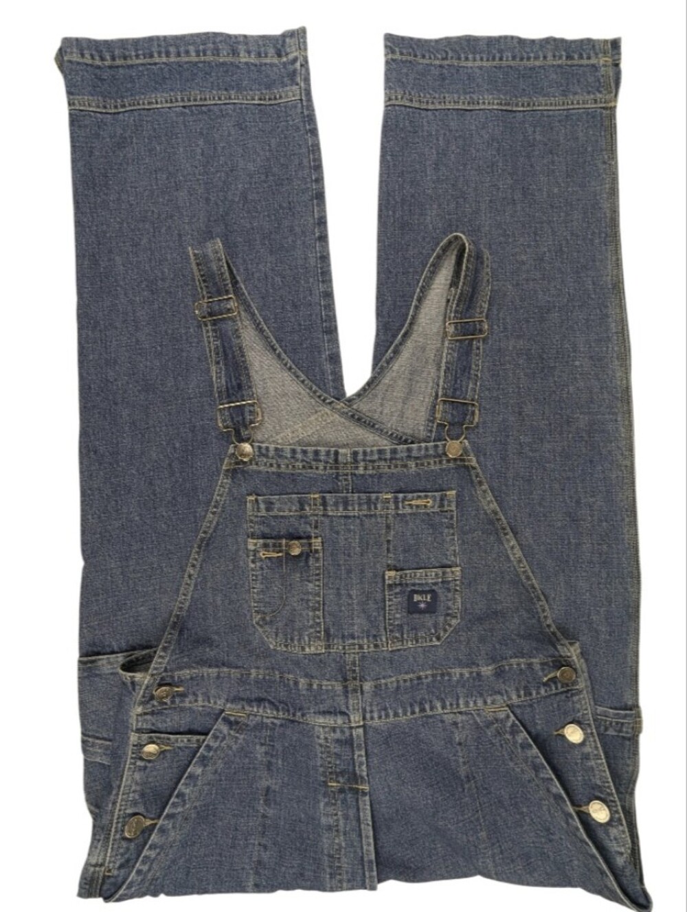 Vintage 90s BKLE Denim Overalls Medium Wash 100% Cotton Large Y2K Grunge - Picture 2 of 15